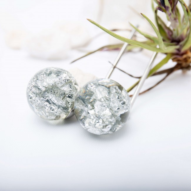 Cercei cu Foită din Argint în rășină • EDITH • Oțel Inoxidabil
