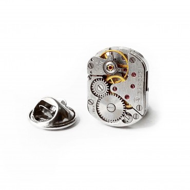 Insignă cu pin de rever steampunk din mecanism de ceas cu rubine încrustate • MEDIO •