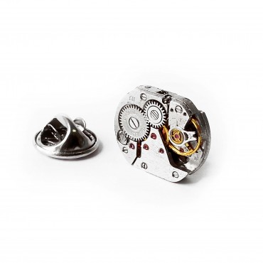 Insignă cu pin de rever steampunk din mecanism de ceas cu rubine încrustate • PICCOLO • 