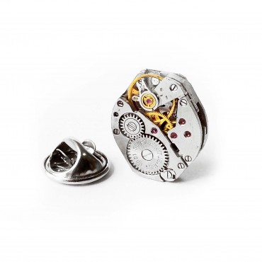 Insignă cu pin de rever steampunk din mecanism de ceas cu rubine încrustate  • DIAMANT • 