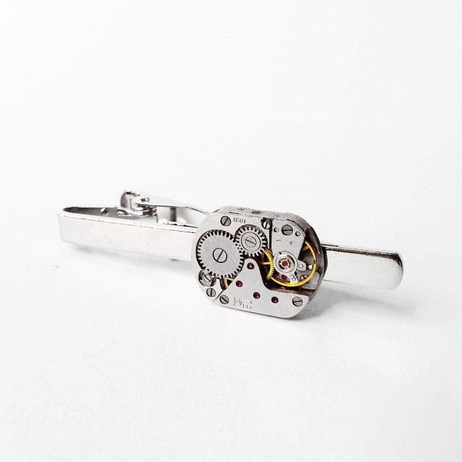 Set Ac de cravată și butoni de cămașă steampunk din mecanisme ceas cu rubine încrustate • MEDIO • 