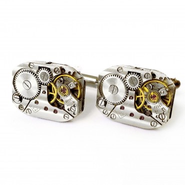 Set Ac de rever și butoni de cămașă steampunk din mecanisme ceas cu rubine încrustate • F • 