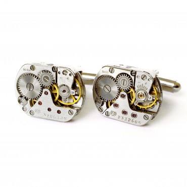 Set Ac de rever și butoni de cămașă steampunk din mecanisme ceas cu rubine încrustate • E • 