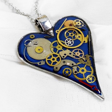 Pandantiv steampunk inima din piese de ceas • LAYLA • Oțel Inoxidabil