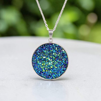 Pandantiv cu lantisor, Geode glitter • NIGHT FRAME • Oțel Inoxidabil