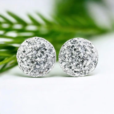 Cercei cu șurub, mini Geode glitter • SILVER MAY • Oțel Inoxidabil
