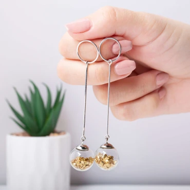 Cercei cu pietre aurii • GLASS STONES • Argint 925 Rodiat