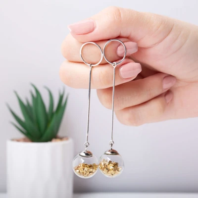 Cercei cu pietre aurii • GLASS STONES • Argint 925 Rodiat