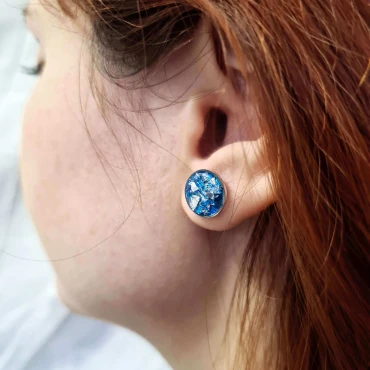 Cercei cu Foiță din Argint în rășină albastră • BLUE STUD • Oțel Inoxidabil