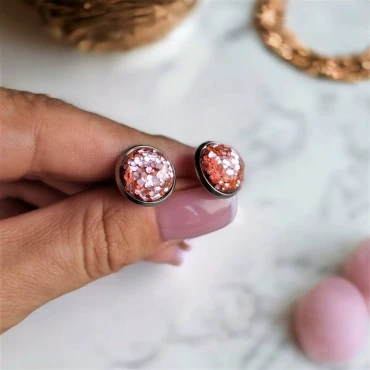 Cercei Glitter din rășină • PEACH • Oțel Inoxidabil