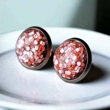 Cercei Glitter din rășină • PEACH • Oțel Inoxidabil