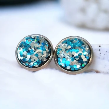 Cercei Glitter din rășină • SPARKLES • Oțel Inoxidabil