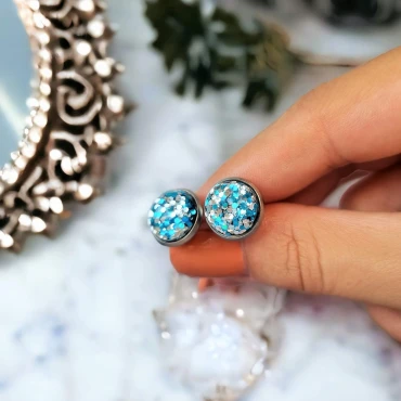 Cercei Glitter din rășină • SPARKLES • Oțel Inoxidabil