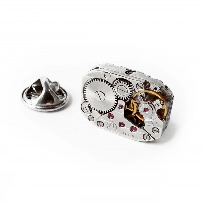 Insignă cu pin de rever steampunk din mecanism de ceas cu rubine încrustate  • GRANDI • 