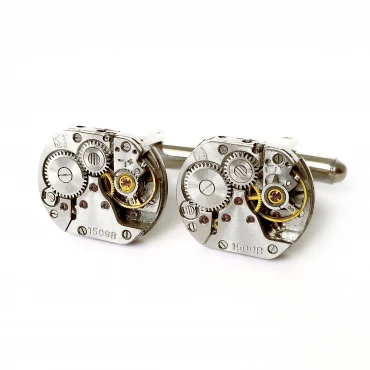 Set Ac de rever și butoni de cămașă steampunk din mecanisme ceas cu rubine încrustate • PICCOLO • 