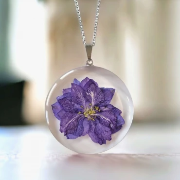 Pandantiv cu Floare Naturală Nemțișor • INDI • Oțel Inoxidabil