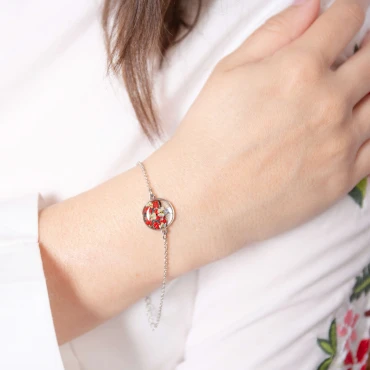 Brățară copacul vieții cu flori de morcov • RED CHERRY • Oțel Inoxidabil