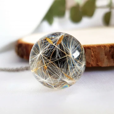 Pandantiv sferă 20mm cu Păpădie în rășină • DANDELION • Oțel Inoxidabil