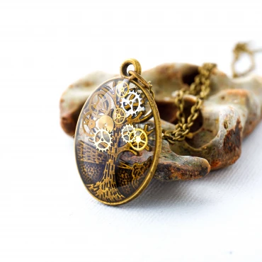 Pandantiv copac steampunk cu piese de ceas • POMUL VIETII • Bronz