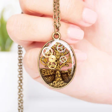 Pandantiv copac steampunk cu piese de ceas • POMUL VIETII • Bronz