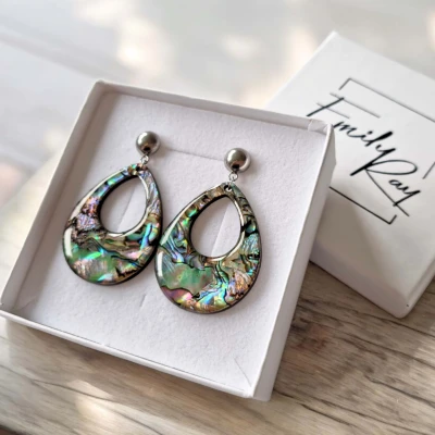 Cercei cu scoici Abalone în rășină • WAVES XL • Oțel Inoxidabil
