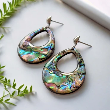 Cercei cu scoici Abalone în rășină • WAVES XL • Oțel Inoxidabil