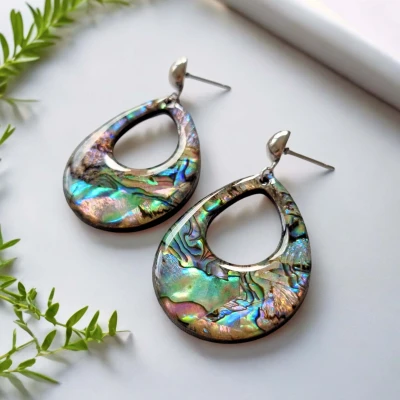 Cercei cu scoici Abalone în rășină • WAVES XL • Oțel Inoxidabil
