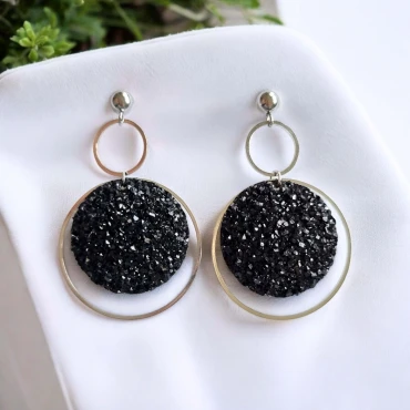 Cercei cu șurub, Geode glitter • NEGRU XL • Oțel Inoxidabil