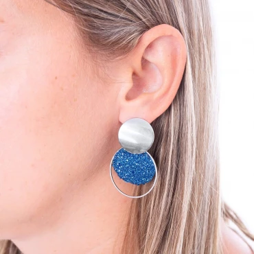Cercei cu șurub, Geode glitter • BLUE XL • Oțel Inoxidabil