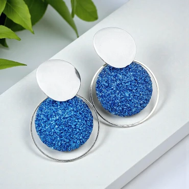 Cercei cu șurub, Geode glitter • BLUE XL • Oțel Inoxidabil