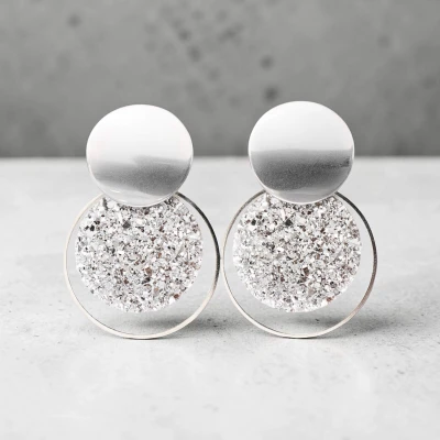 Cercei cu șurub, Geode glitter • SILVER MAY XL • Oțel Inoxidabil