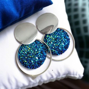 Cercei cu șurub, Geode glitter • NIGHT XL • Oțel Inoxidabil