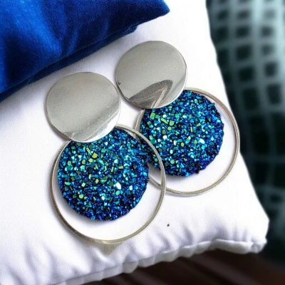 Cercei cu șurub, Geode glitter • NIGHT XL • Oțel Inoxidabil