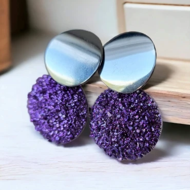 Cercei cu șurub, Geode glitter • MOV XL • Oțel Inoxidabil