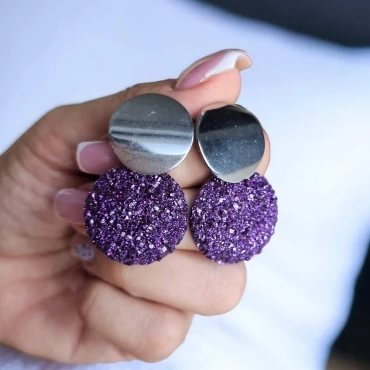 Cercei cu șurub, Geode glitter • MOV XL • Oțel Inoxidabil