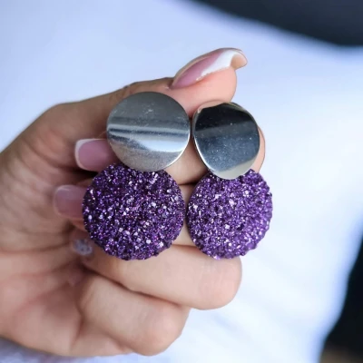 Cercei cu șurub, Geode glitter • MOV XL • Oțel Inoxidabil