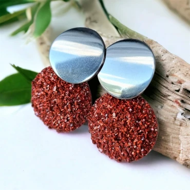 Cercei cu șurub, Geode glitter • RED XL • Oțel Inoxidabil