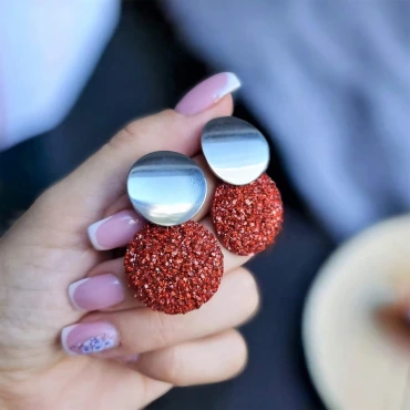 Cercei cu șurub, Geode glitter • RED XL • Oțel Inoxidabil