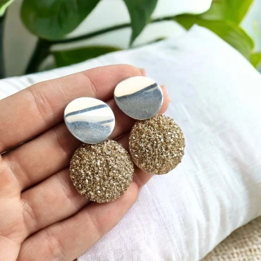 Cercei cu șurub, Geode glitter • GOLDEN XL • Oțel Inoxidabil