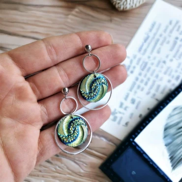 Cercei cu șurub, Geode glitter • BIG SWIRL • Oțel Inoxidabil