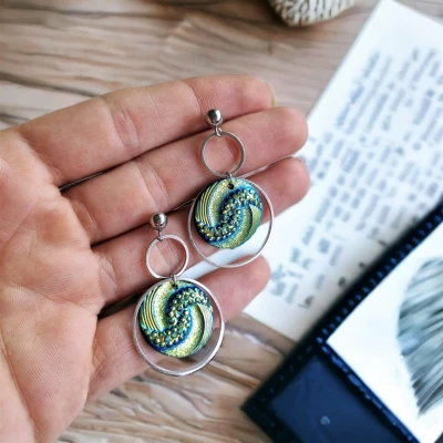 Cercei cu șurub, Geode glitter • BIG SWIRL • Oțel Inoxidabil