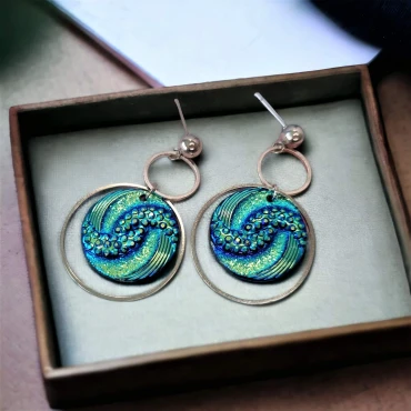 Cercei cu șurub, Geode glitter • BIG SWIRL • Oțel Inoxidabil