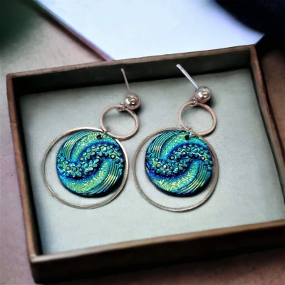 Cercei cu șurub, Geode glitter • BIG SWIRL • Oțel Inoxidabil