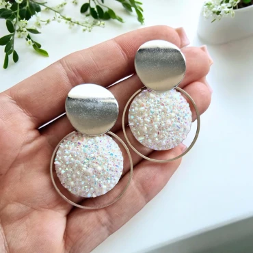 Cercei cu șurub, Geode glitter • CREAM WHITE XL • Oțel Inoxidabil