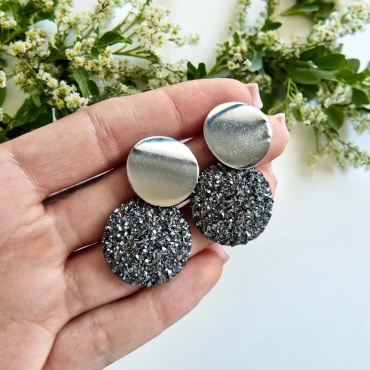 Cercei cu șurub, Geode glitter • GRAY XL • Oțel Inoxidabil