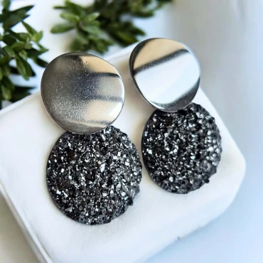Cercei cu șurub, Geode glitter • GRAY XL • Oțel Inoxidabil