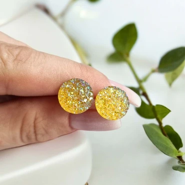 Cercei cu surub, mini Geode glitter • SUN • Oțel Inoxidabil