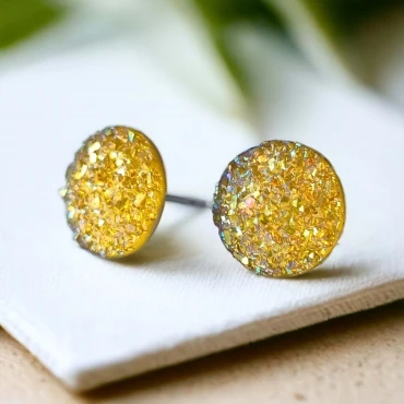 Cercei cu surub, mini Geode glitter • SUN • Oțel Inoxidabil