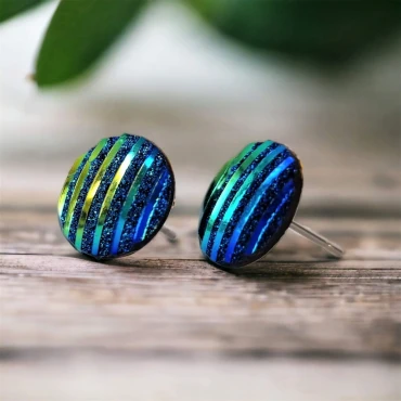 Cercei cu șurub, mini Geode glitter • SEA SUNSET • Oțel Inoxidabil