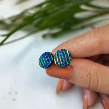 Cercei cu șurub, mini Geode glitter • SEA SUNSET • Oțel Inoxidabil